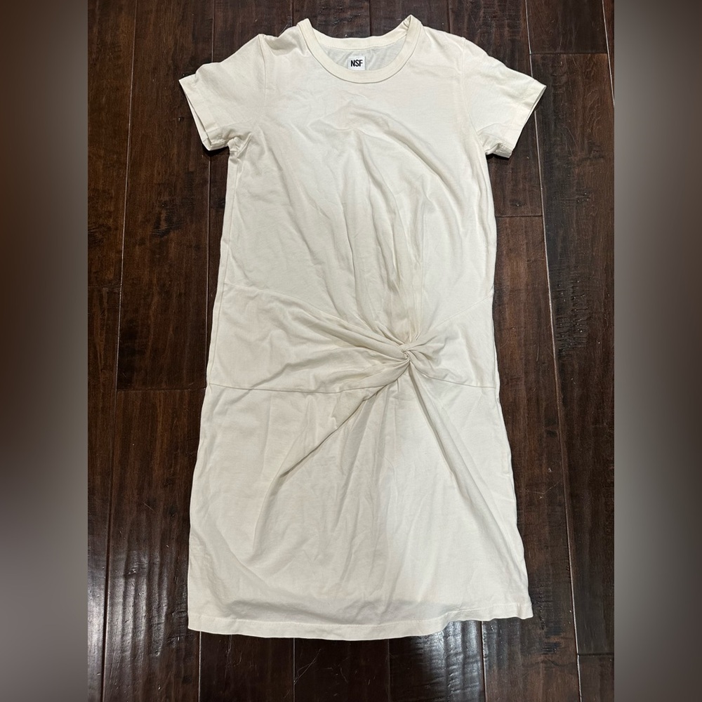 NSF Cotton White Kaden Twist Knot T-shirt Dress.
